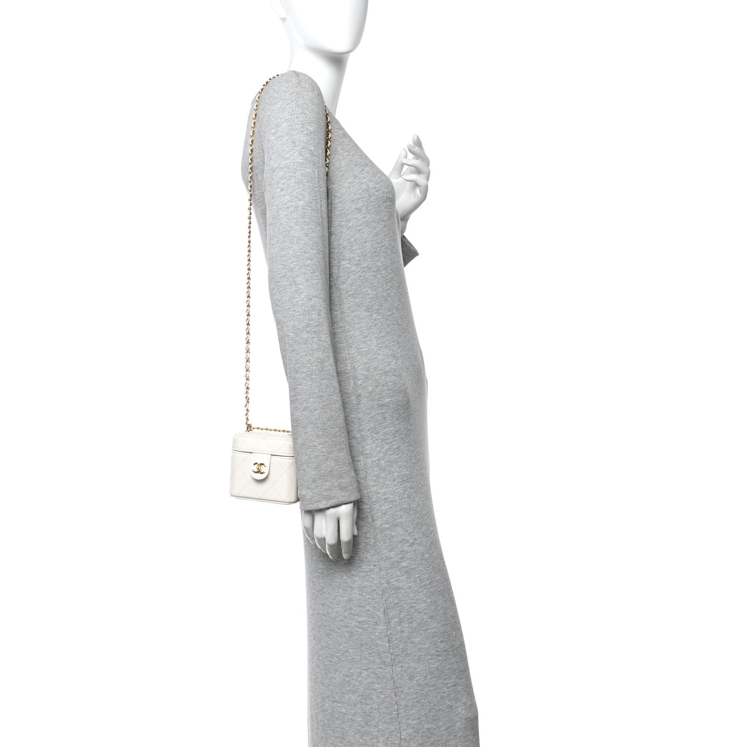 Chanel Lambskin Quilted Vanity Clutch With Chain White