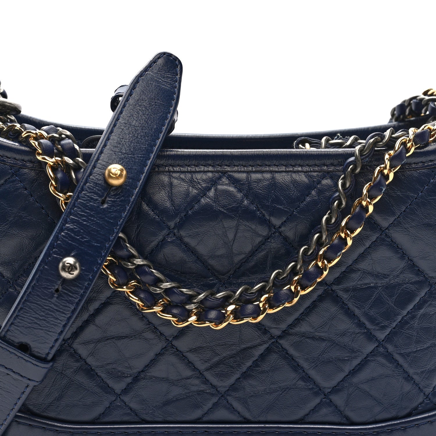 Chanel Aged Calfskin Quilted Small Gabrielle Hobo Navy