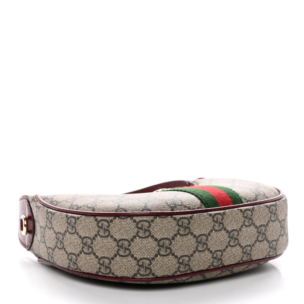Gucci GG Supreme Monogram Textured Dollar Calfskin Small Ophidia Shoulder Bag Beige Bordeaux