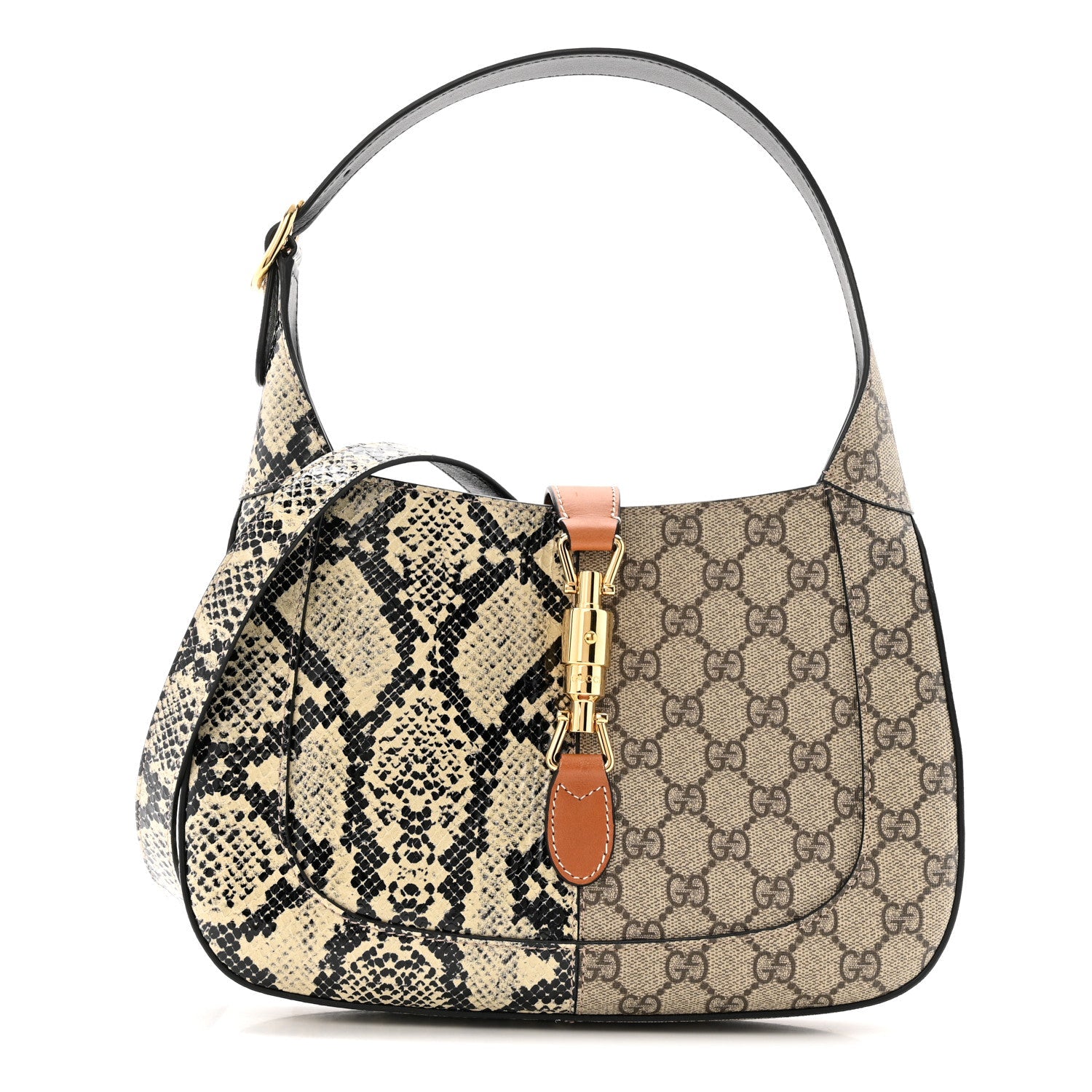 Gucci GG Supreme Monogram Snakeskin Small Jackie 1961 Hobo Beige Ebony