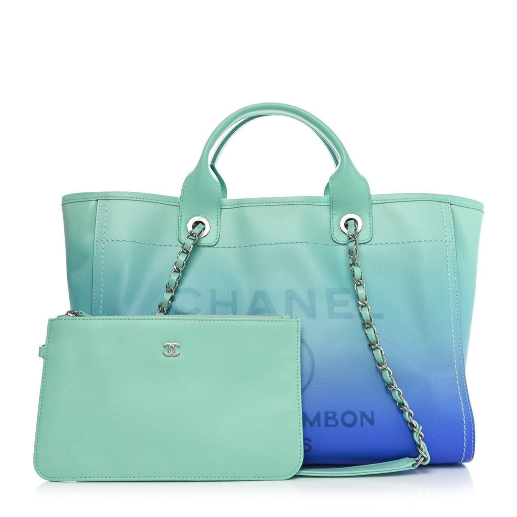 Chanel Shaded Calfskin Small Deauville Tote Light Green Turquoise Purple
