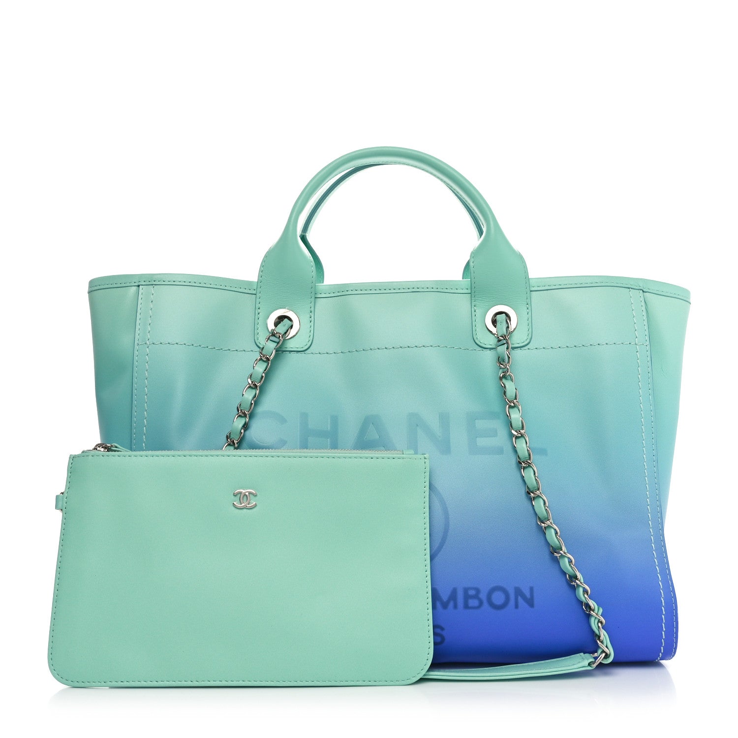 Chanel Shaded Calfskin Small Deauville Tote Light Green Turquoise Purple