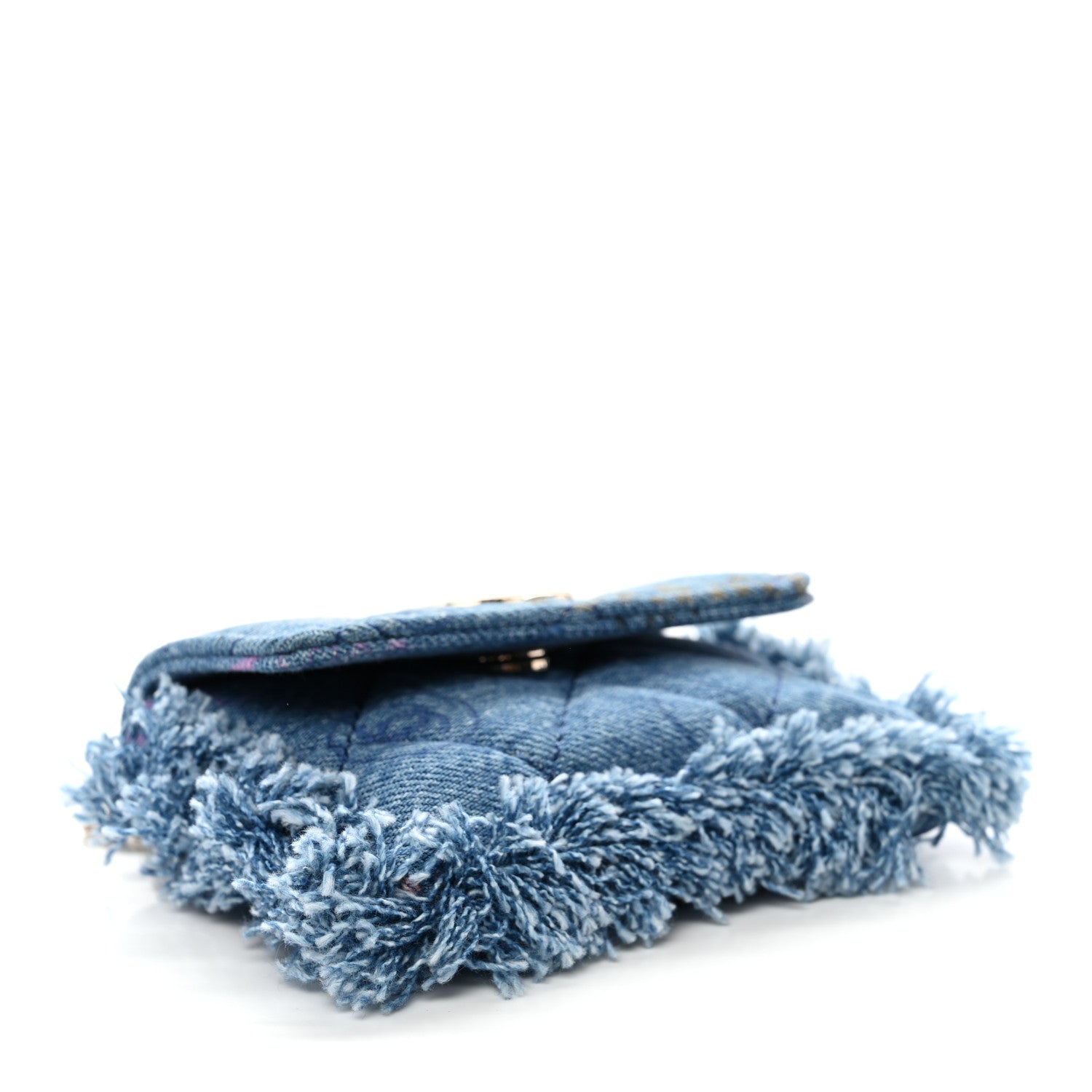 Chanel Denim Quilted Denim Mood Clutch With Chain Blue Multicolor