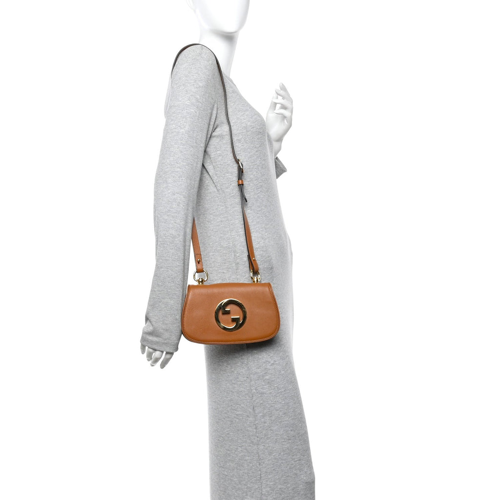 Gucci Roxy Calfskin Web Mini Blondie Shoulder Bag Cognac