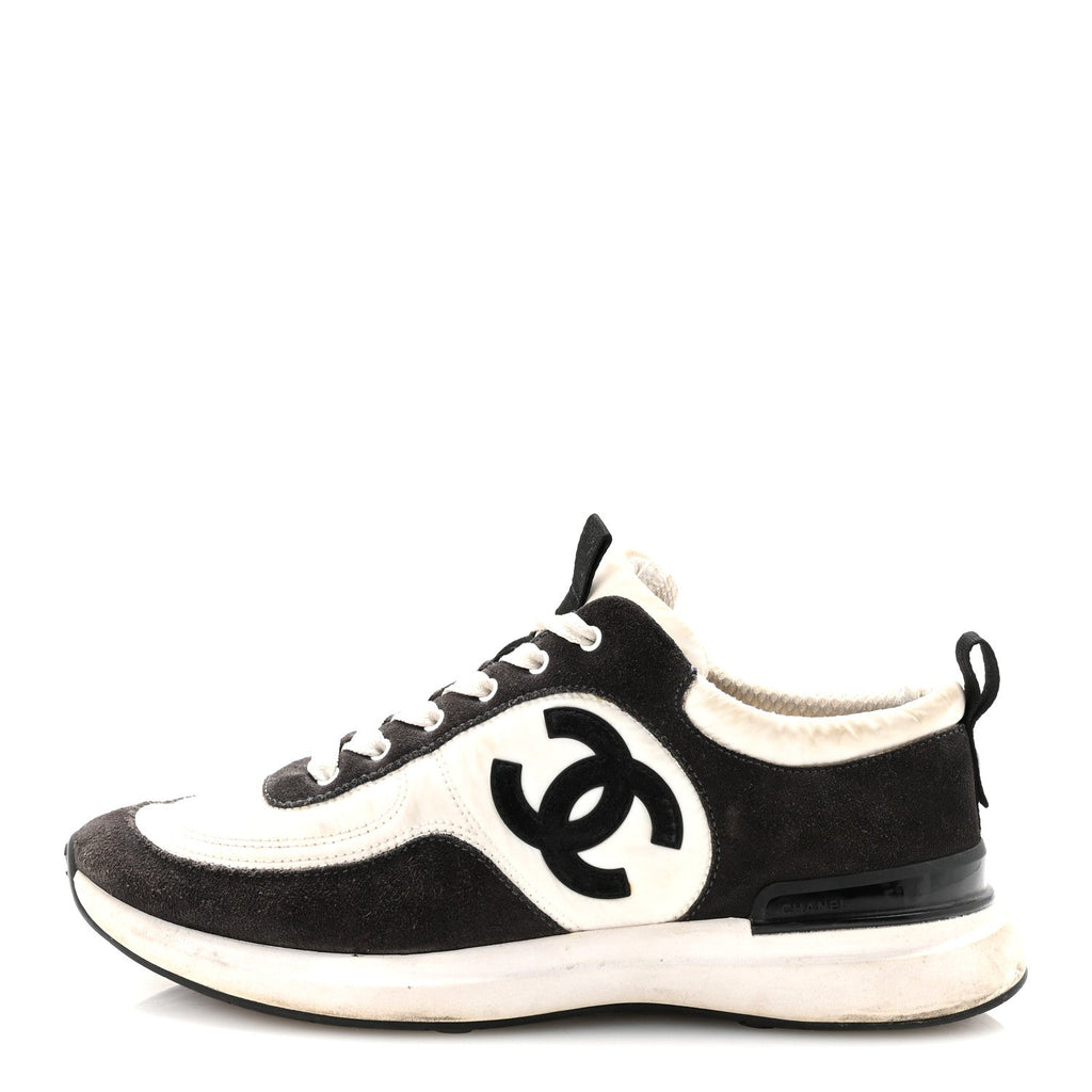 Nylon Suede Calfskin CC Sneakers 40 White Dark Grey