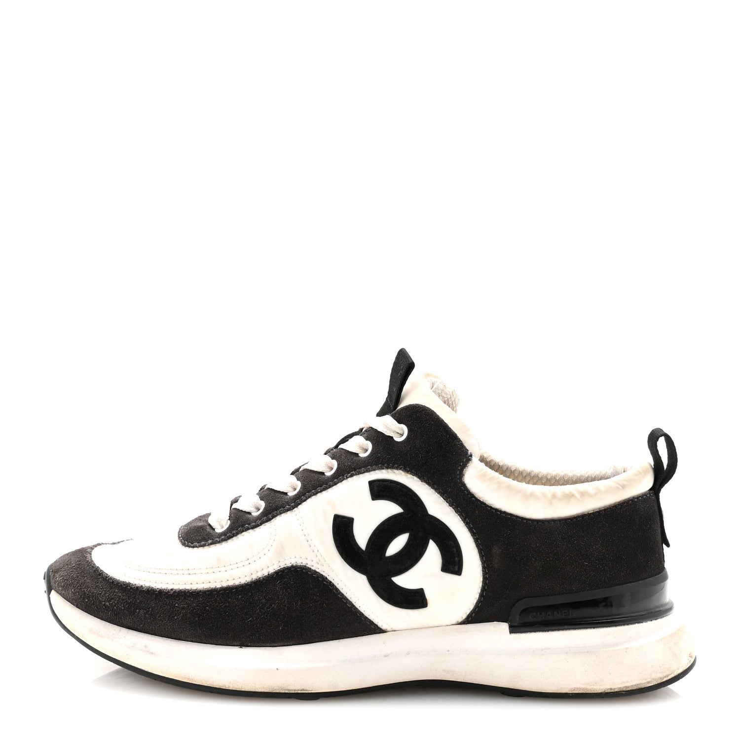 Nylon Suede Calfskin CC Sneakers 40 White Dark Grey