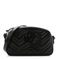 Gucci Calfskin Matelasse Monochrome Small GG Marmont Chain Shoulder Bag Black
