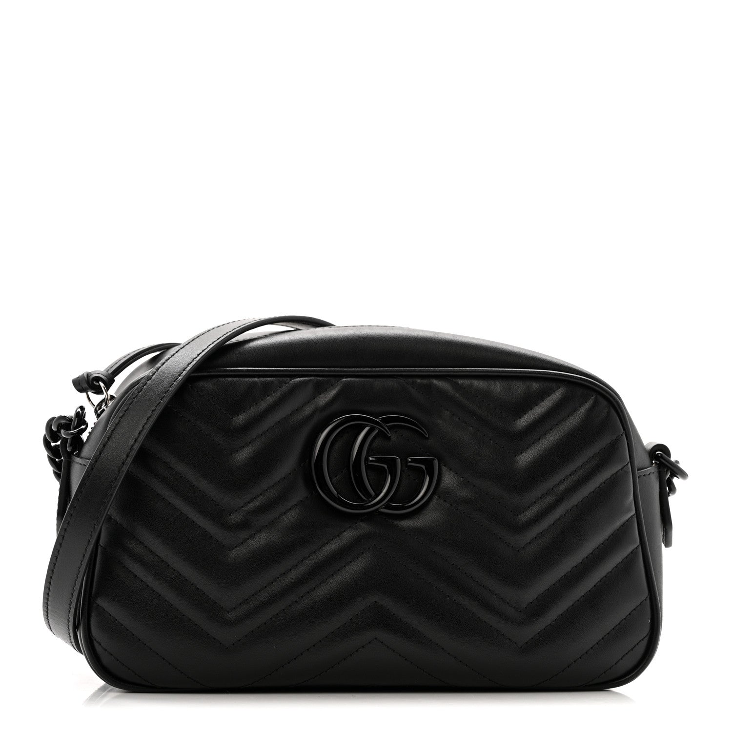 Gucci Calfskin Matelasse Monochrome Small GG Marmont Chain Shoulder Bag Black