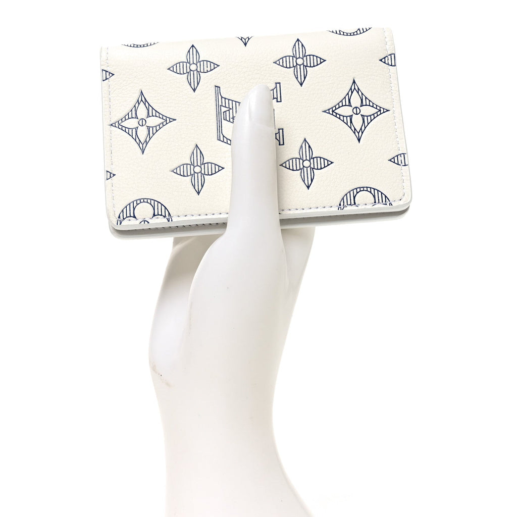 Louis Vuitton Calfskin Monogram Shadow Pocket Organizer NM White Navy