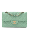 Chanel Caviar Quilted Small Double Flap Light Green