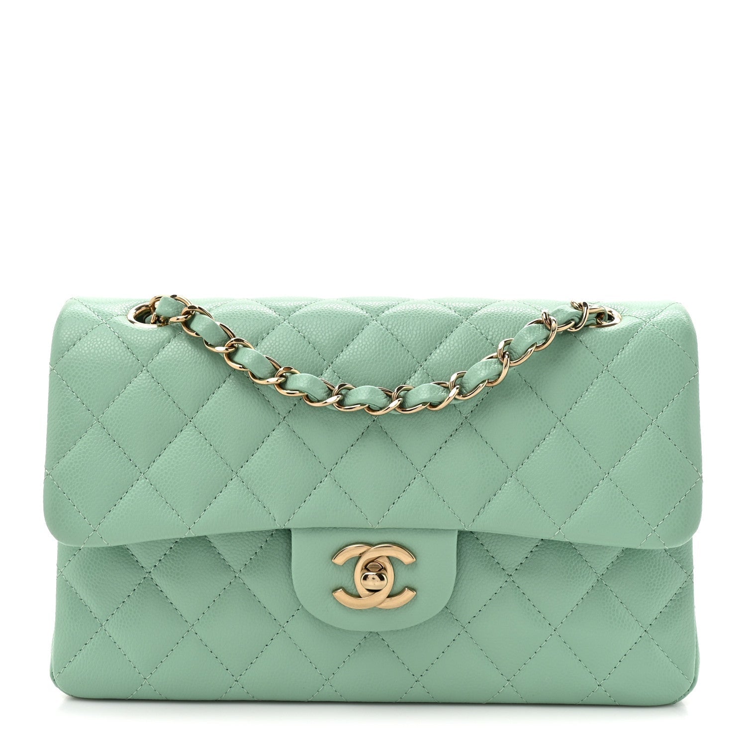 Chanel Caviar Quilted Small Double Flap Light Green