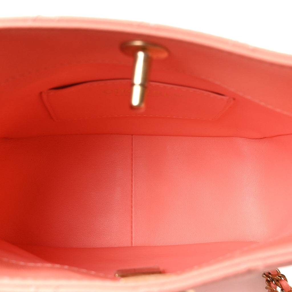 Chanel Lambskin Quilted Small Pearl Crush Hobo  Coral
