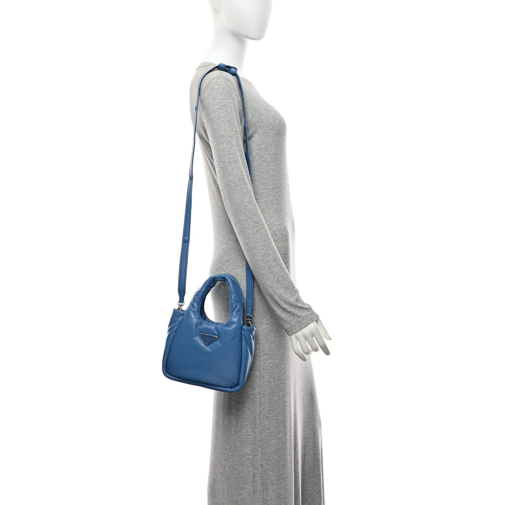 Prada Nappa Soft Padded Small Double Handled Shoulder Bag Celeste