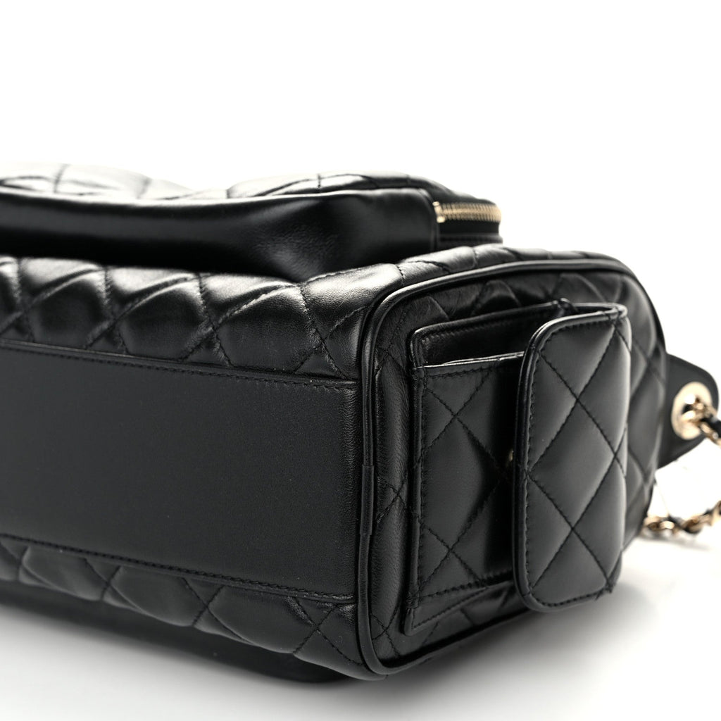 Chanel Shiny Crumpled Lambskin Quilted Medium Preppy Pocket Camera Case Black
