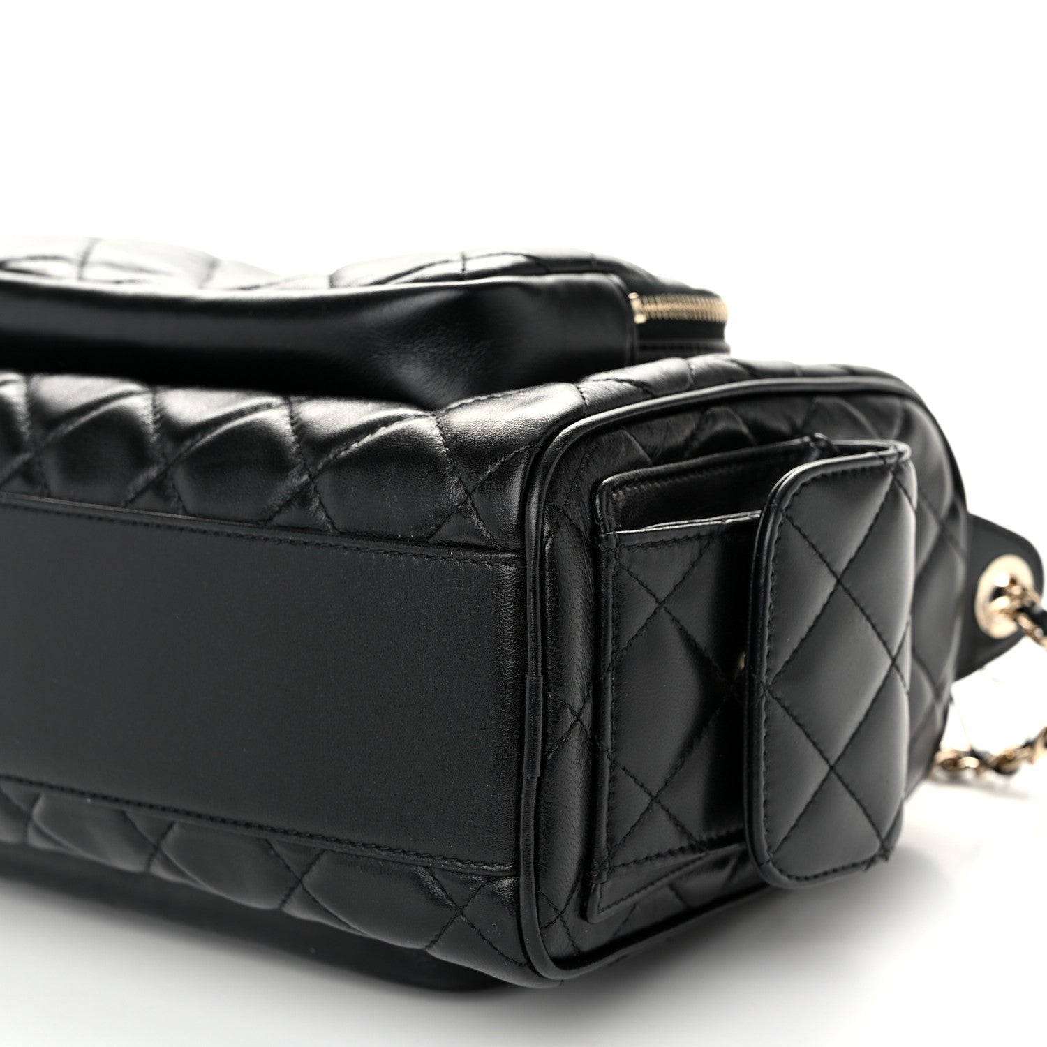 Chanel Shiny Crumpled Lambskin Quilted Medium Preppy Pocket Camera Case Black