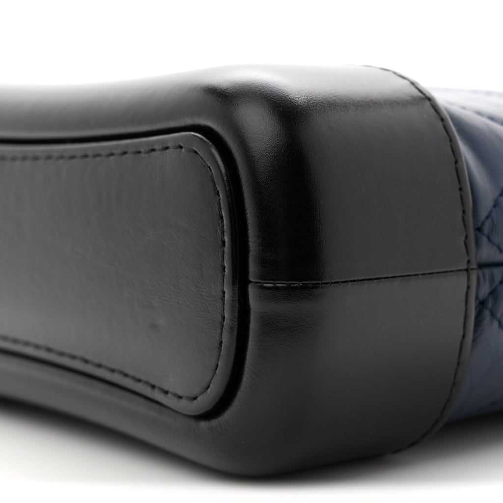 Chanel Aged Calfskin Quilted Small Gabrielle Hobo Navy Black
