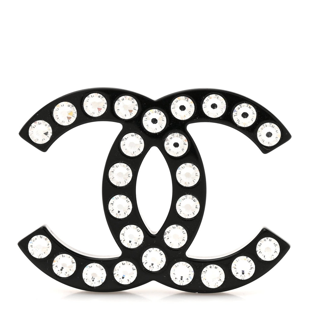 Resin Crystal CC Brooch Black