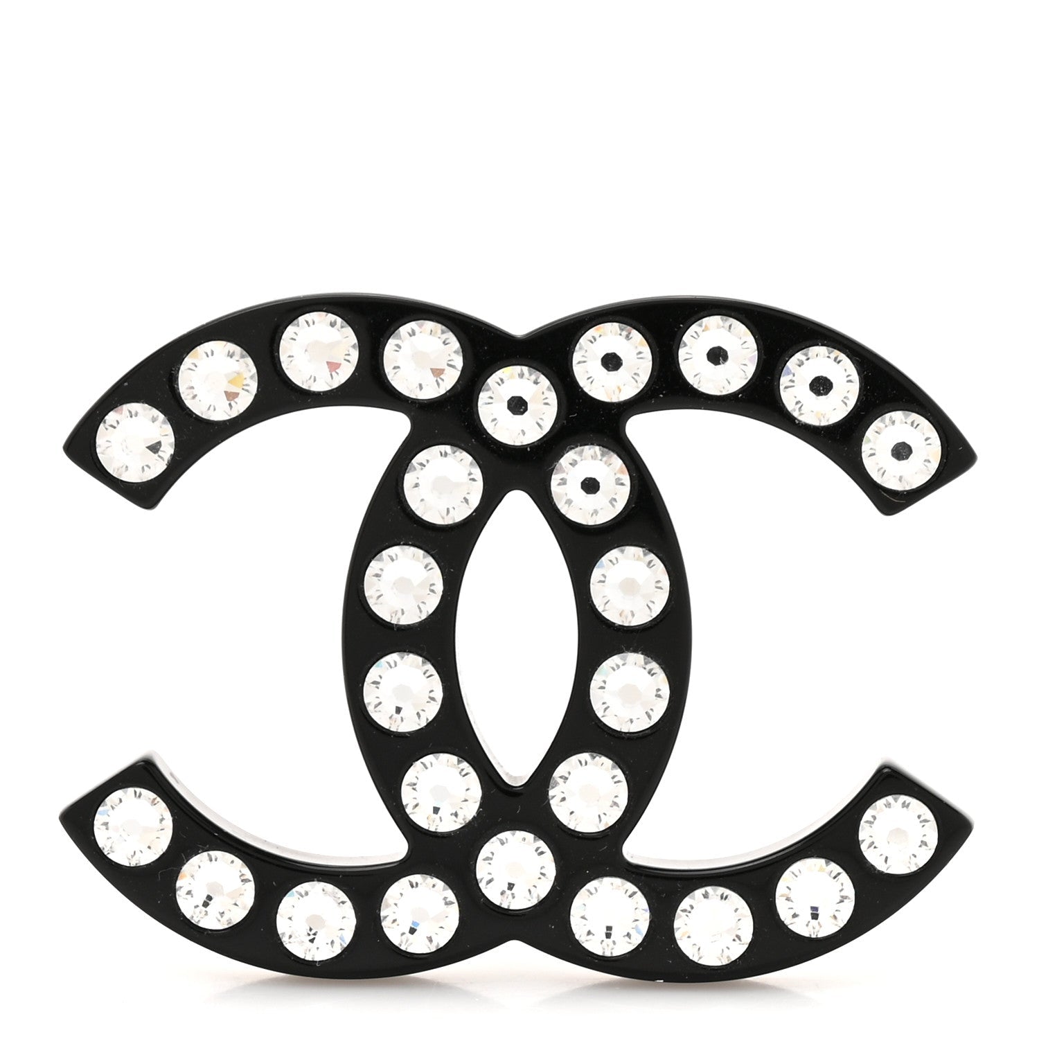 Resin Crystal CC Brooch Black