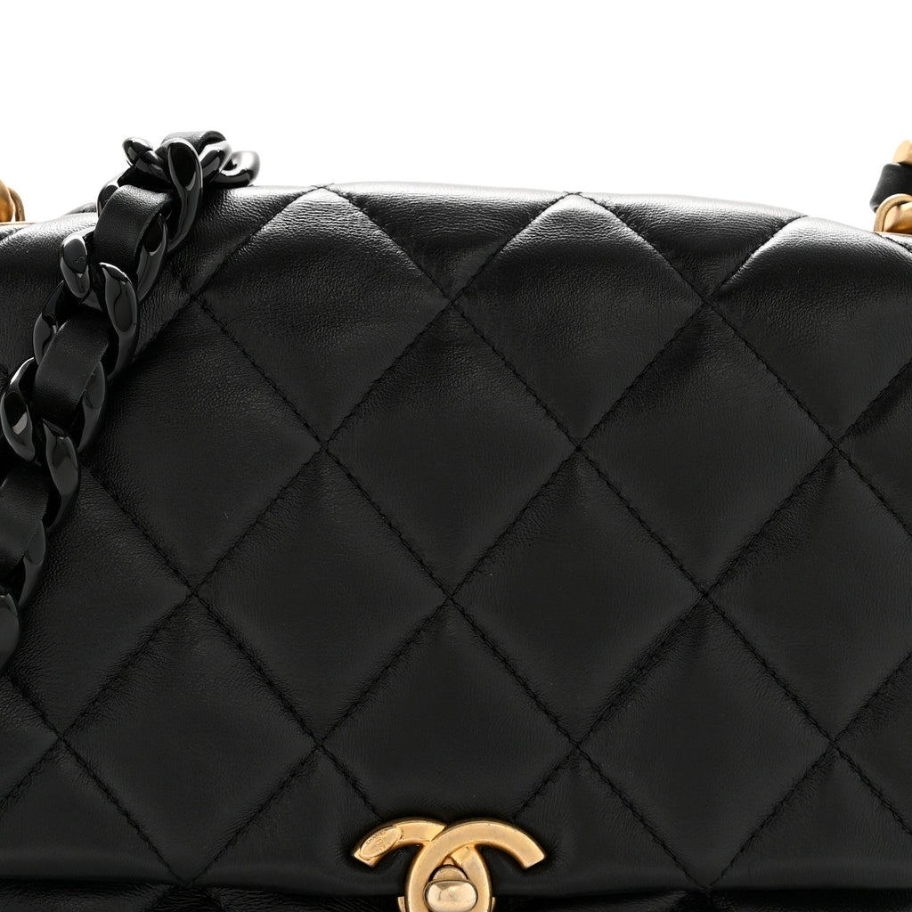 Chanel Lambskin Quilted Small Lacquered Chain Flap Black