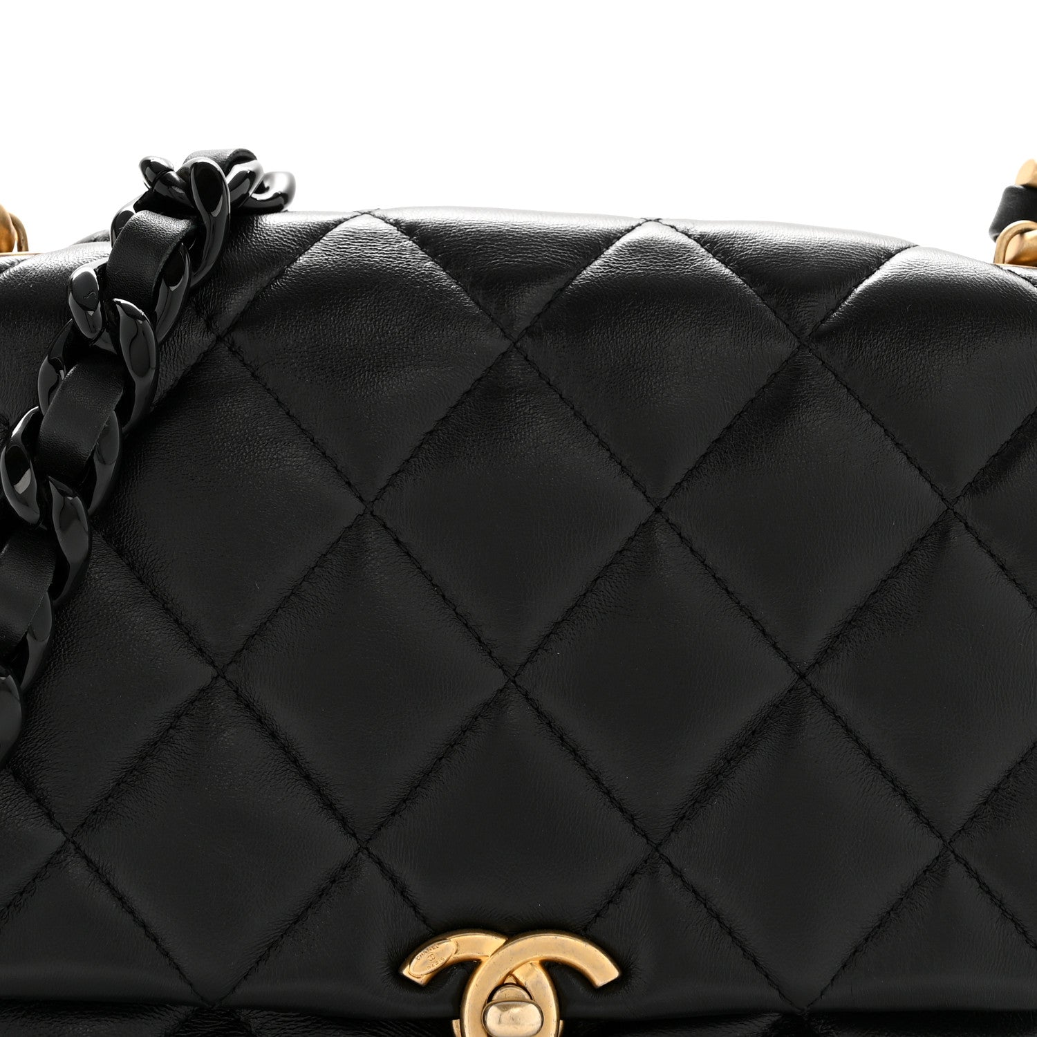 Chanel Lambskin Quilted Small Lacquered Chain Flap Black