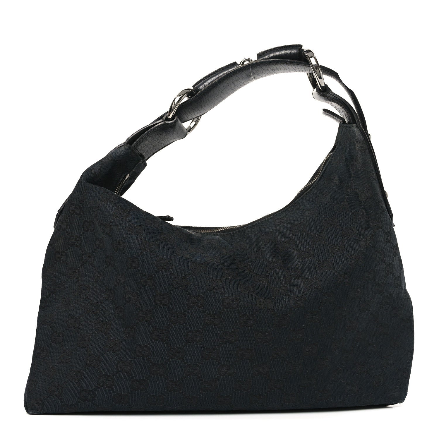 Gucci Monogram Medium Horsebit Chain Hobo Black
