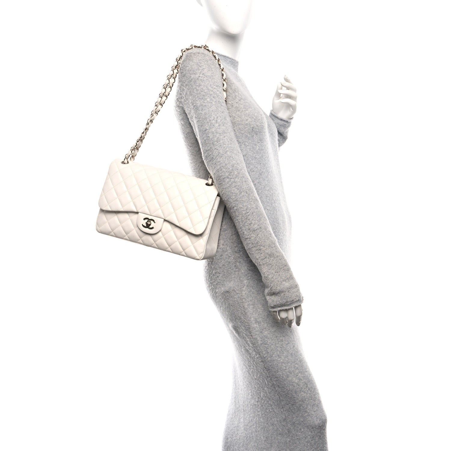 Chanel Caviar Quilted Jumbo Double Flap White