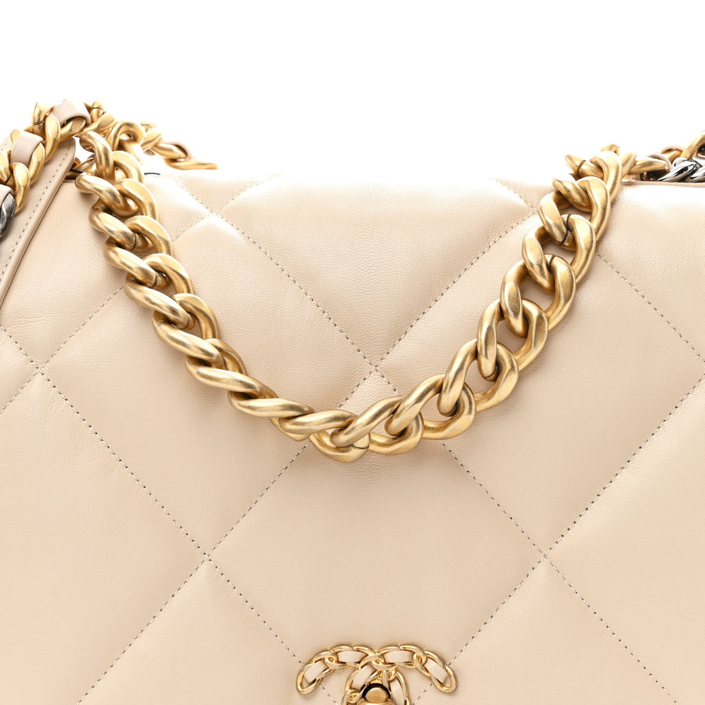 Chanel Goatskin Quilted Maxi Chanel 19 Flap Beige