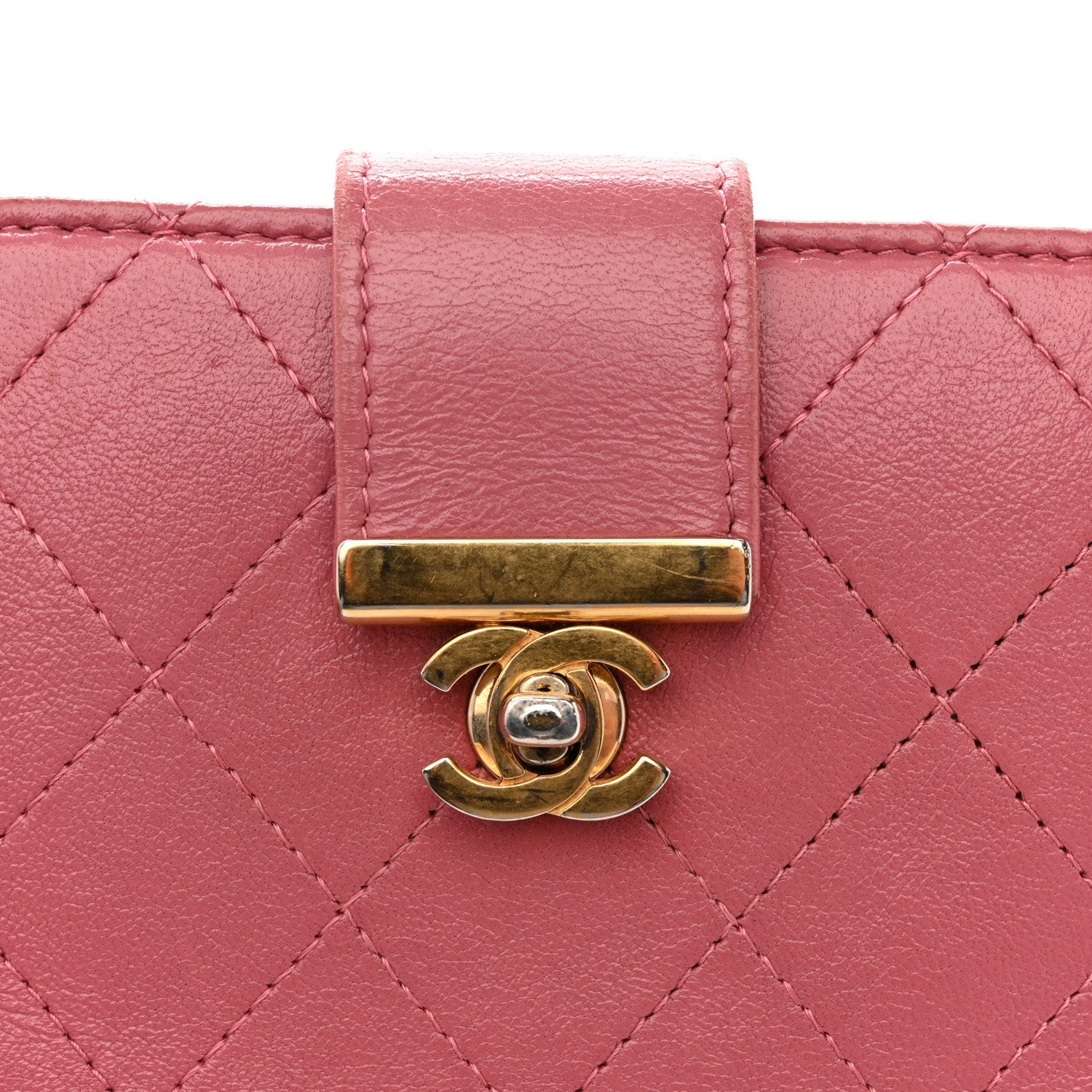 Calfskin Quilted Zip Around Bifold Wallet Pink