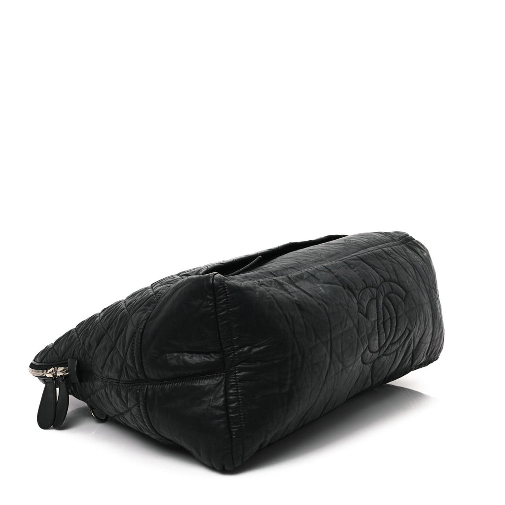 Chanel Coated Canvas Quilted Large Garment Travel Bag Black