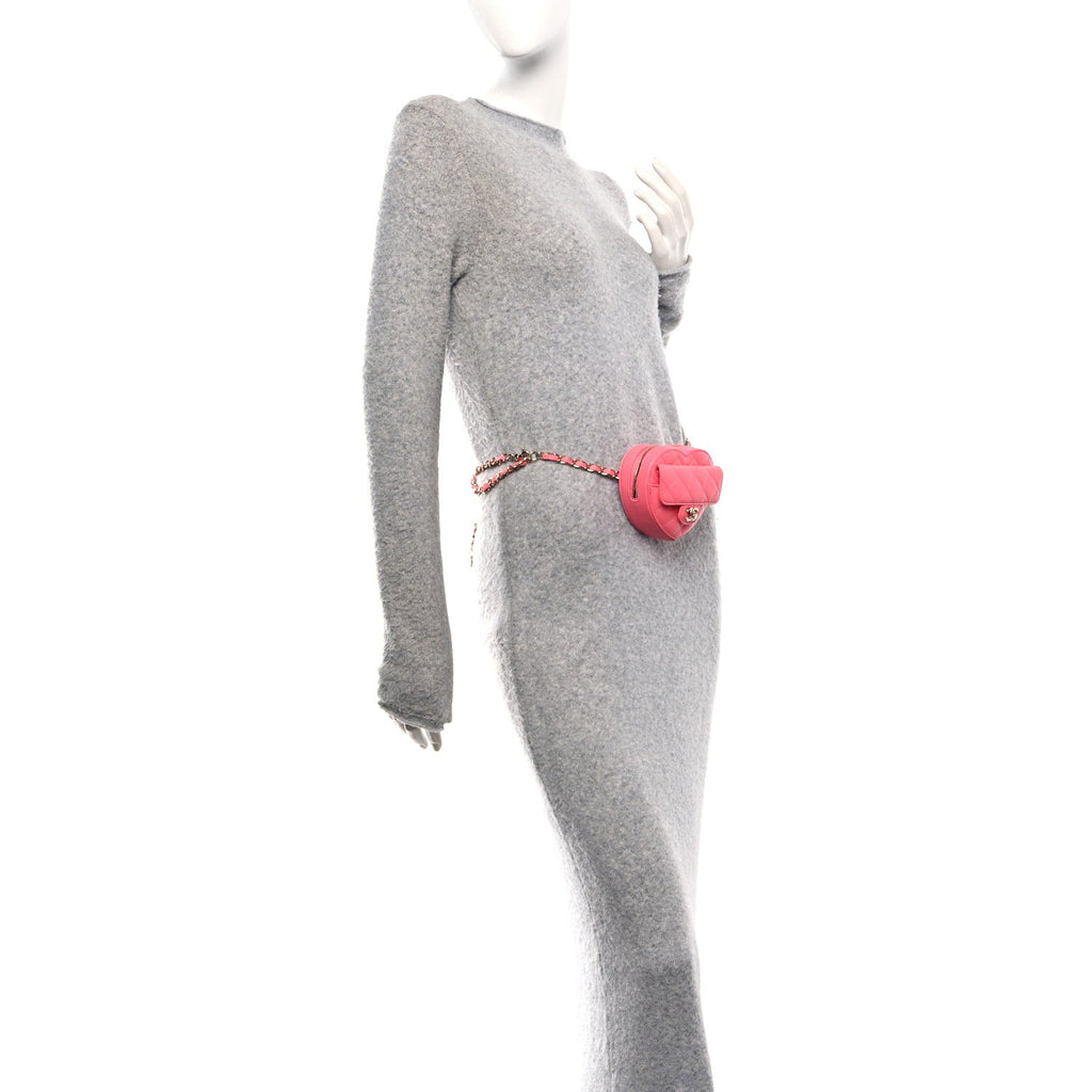 Chanel Lambskin Quilted CC In Love Heart Waist Belt Bag With Chain Pink