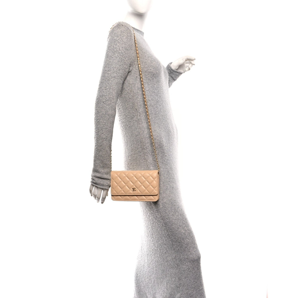 Chanel Caviar Quilted Wallet on Chain WOC Beige