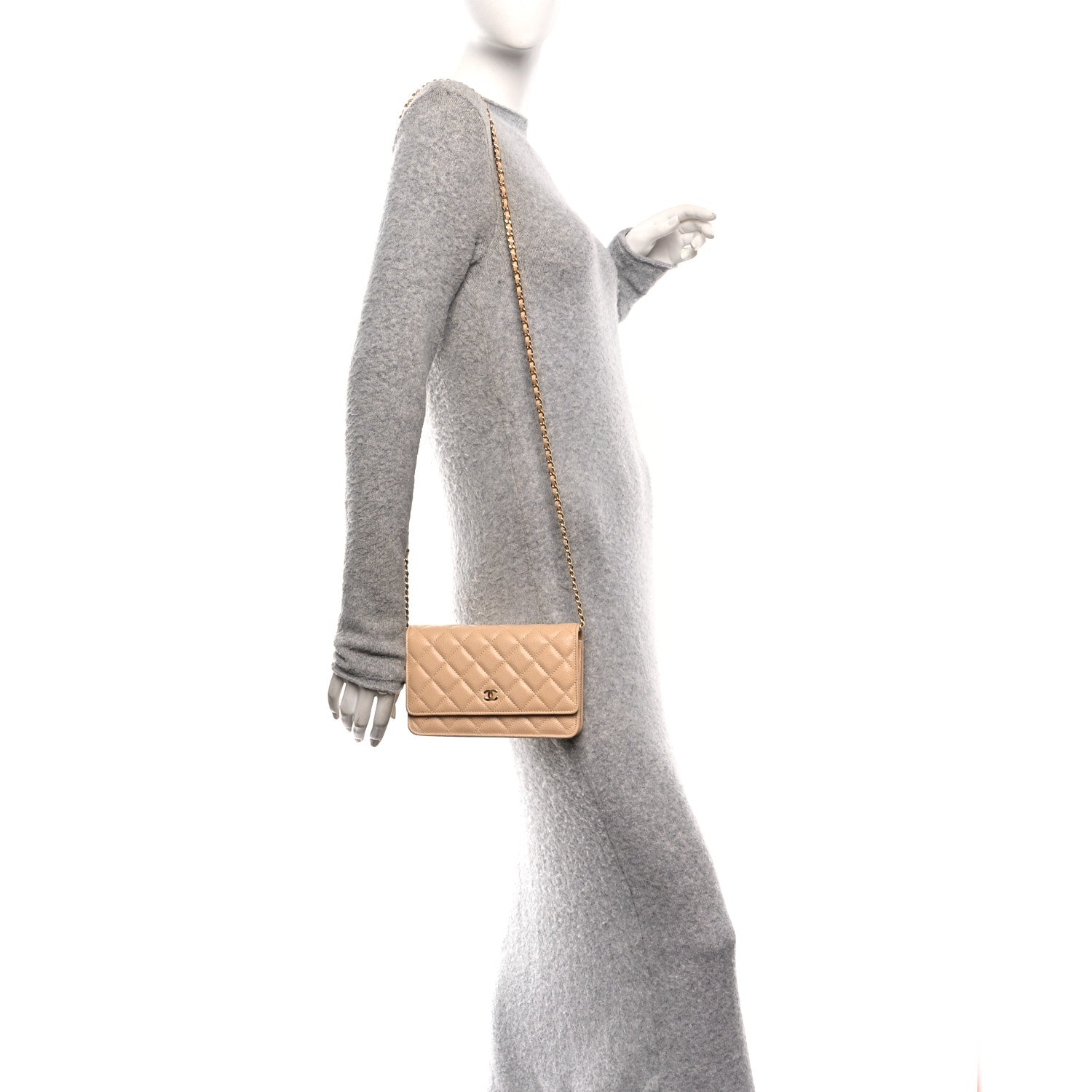 Chanel Caviar Quilted Wallet on Chain WOC Beige