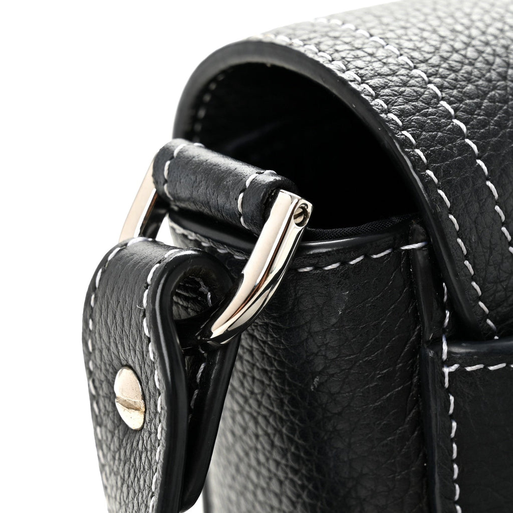 Christian Dior Grained Calfskin Saddle Messenger Bag With Strap Black