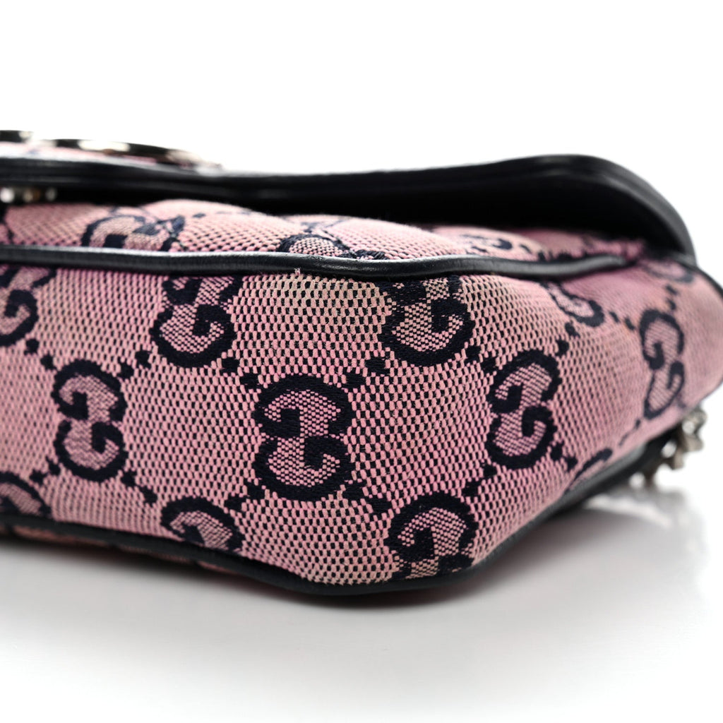 Gucci Monogram Multicolor Matelasse Diagonal Super Mini GG Marmont Shoulder Bag Pink Blue