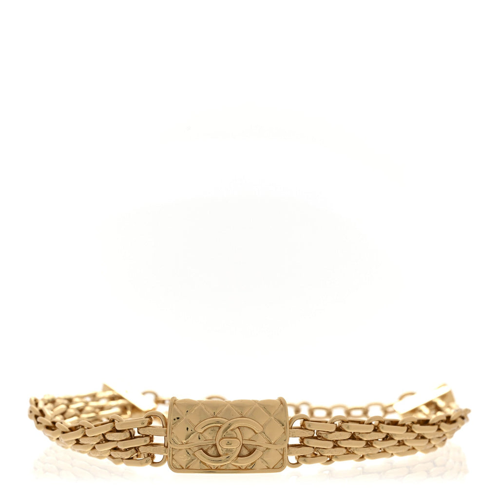 Metal CC Chain Flap Bag Choker Necklace Gold