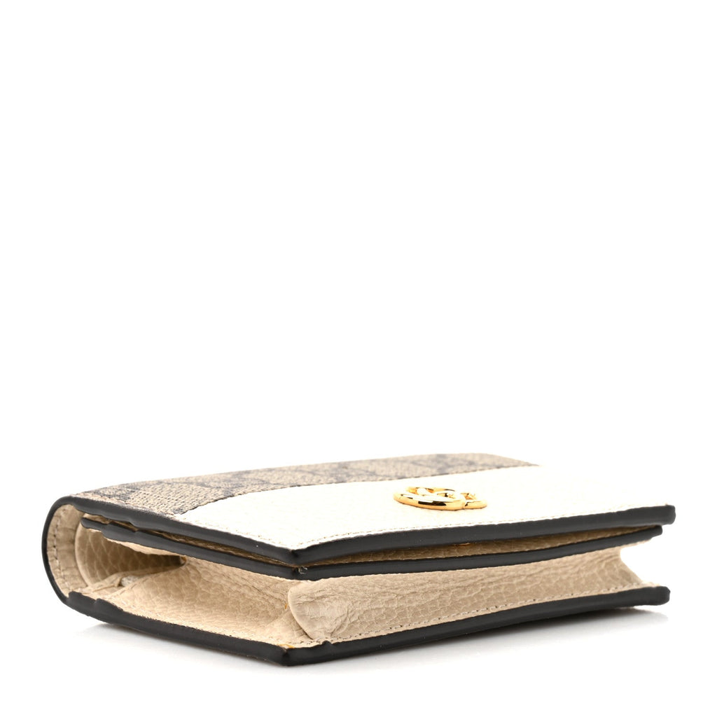 Gucci Dollar Calfskin GG Supreme Monogram GG Marmont Card Case Mystic White Beige Ebony