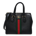 Gucci Textured Calfskin Web Small Ophidia Tote Bag Black
