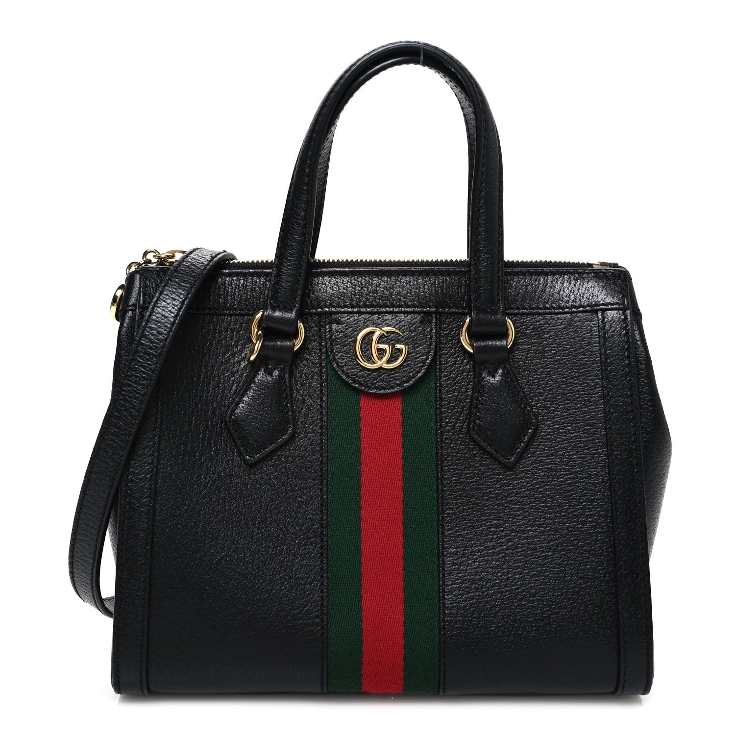 Gucci Textured Calfskin Web Small Ophidia Tote Bag Black