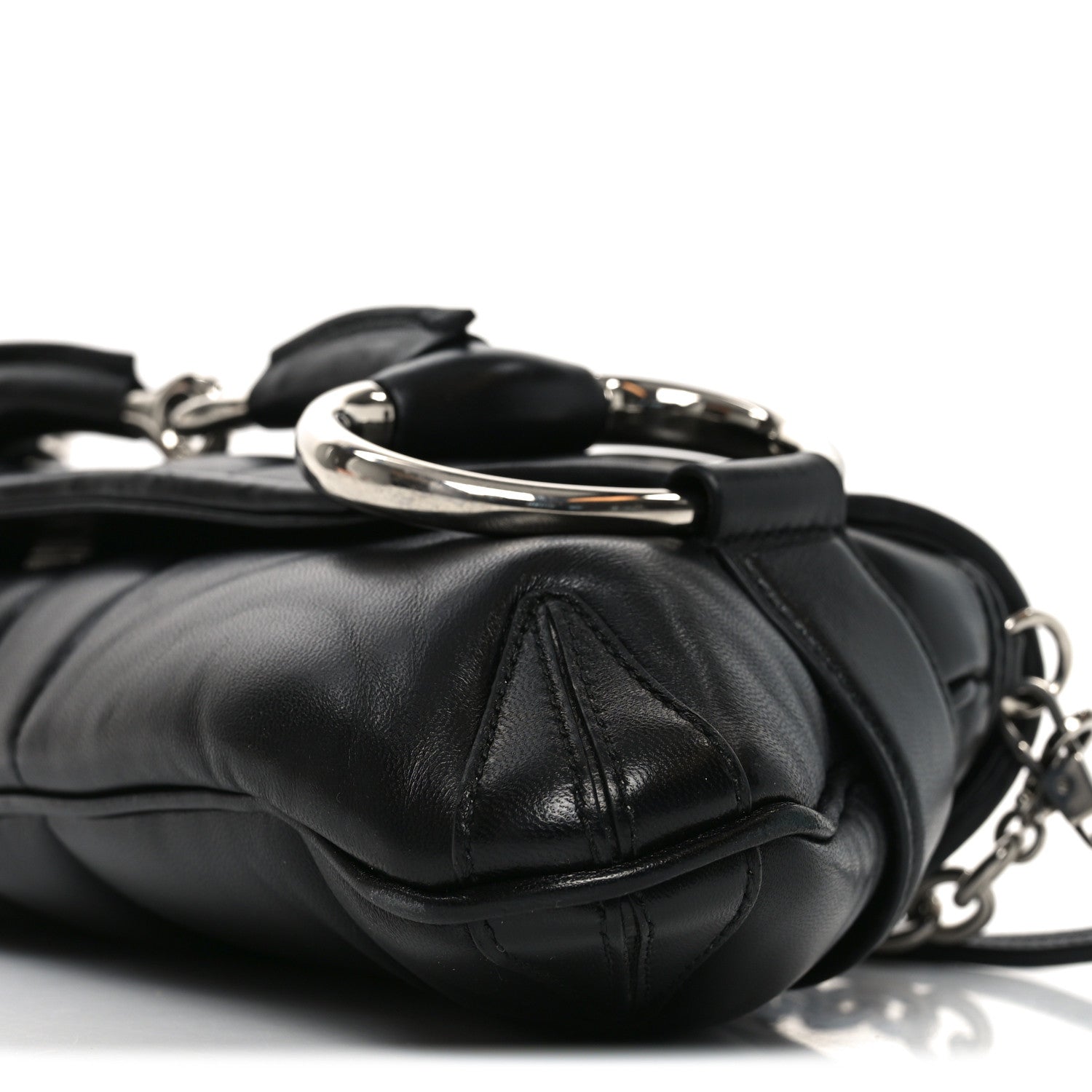 Gucci Nappa Vertical Matelasse Medium Maxi Horsebit Chain Shoulder Bag Black