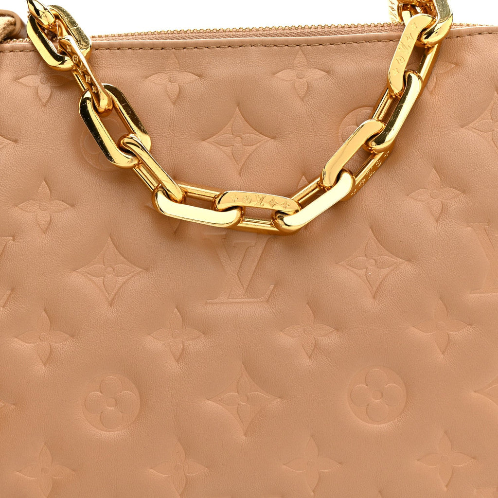 Louis Vuitton Lambskin Embossed Monogram Coussin PM Camel