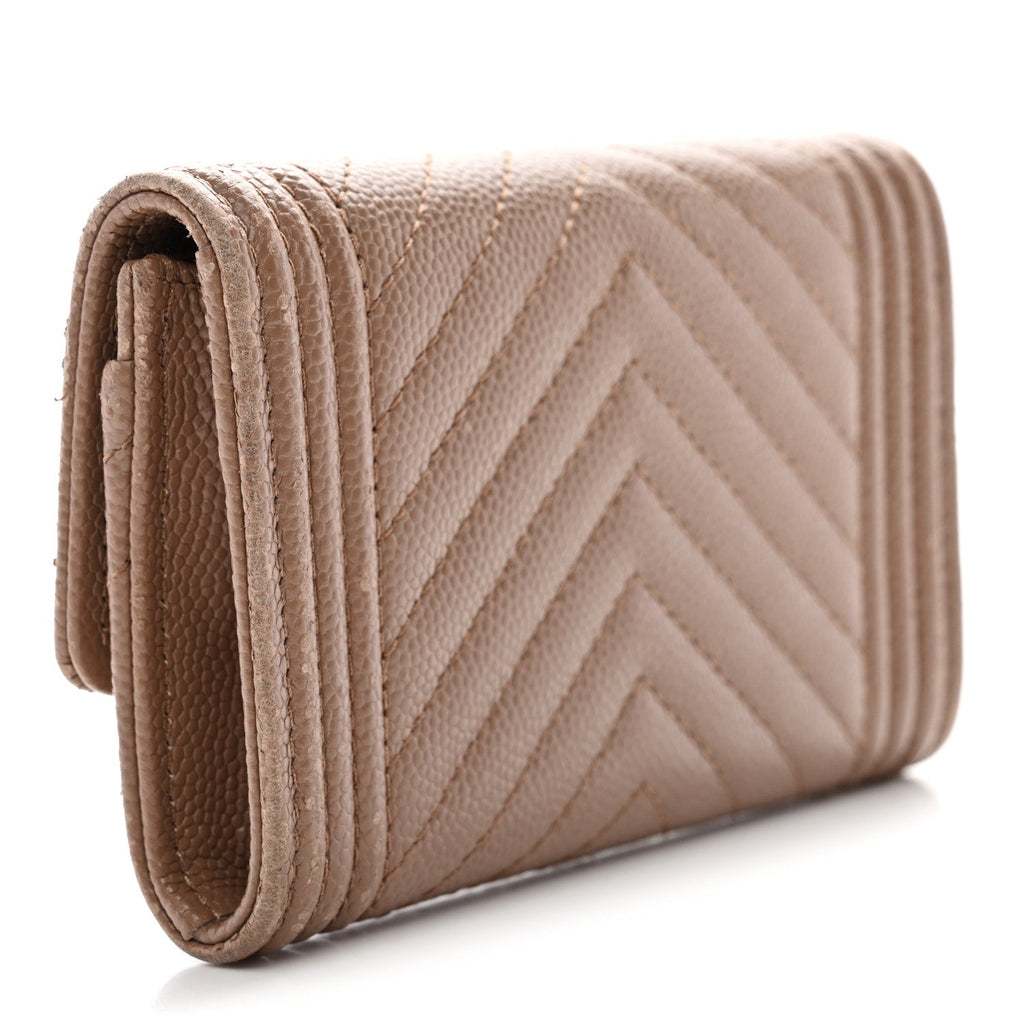 Caviar Chevron Quilted Boy Card Holder Dark Beige