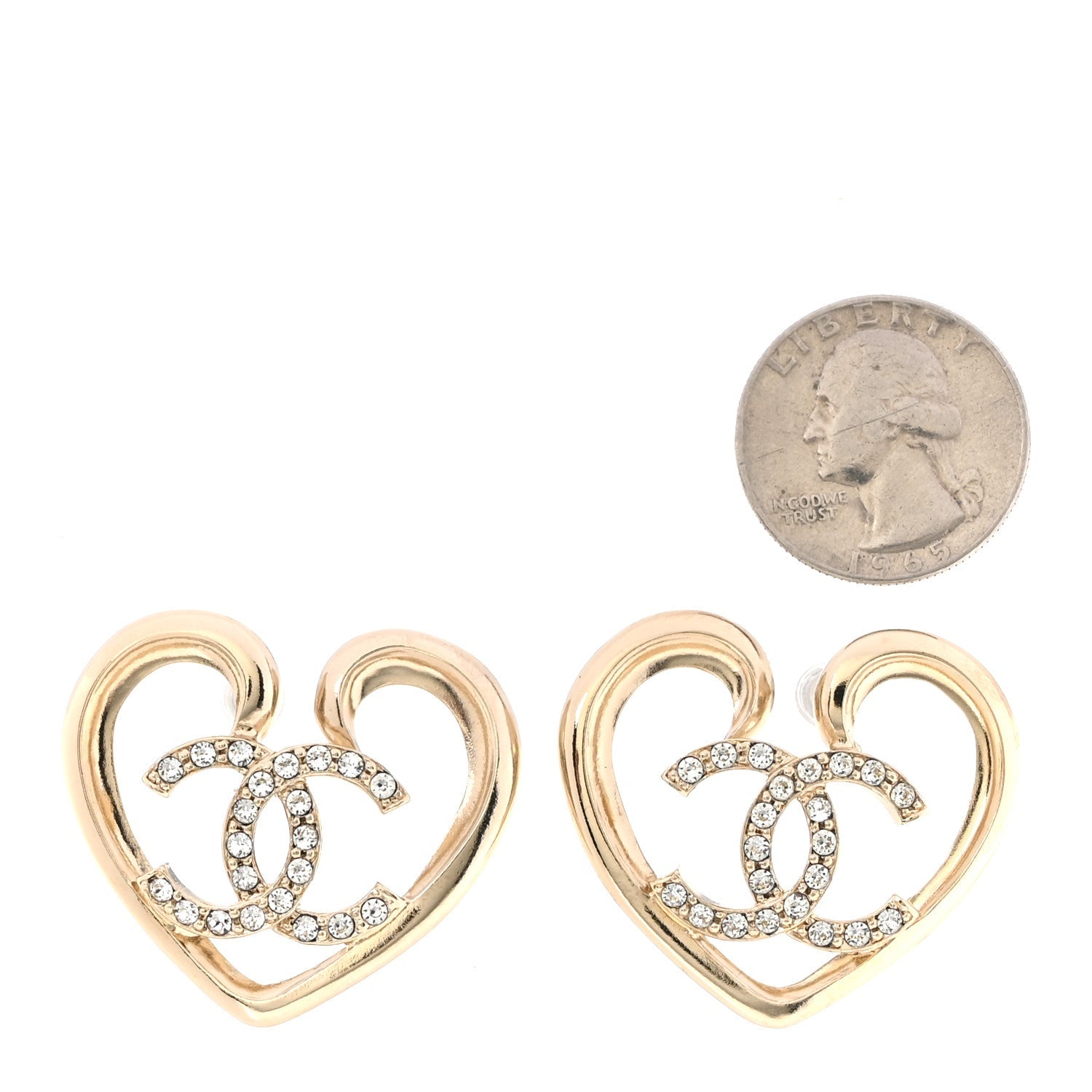Metal Crystal CC Logo Heart Earrings Gold