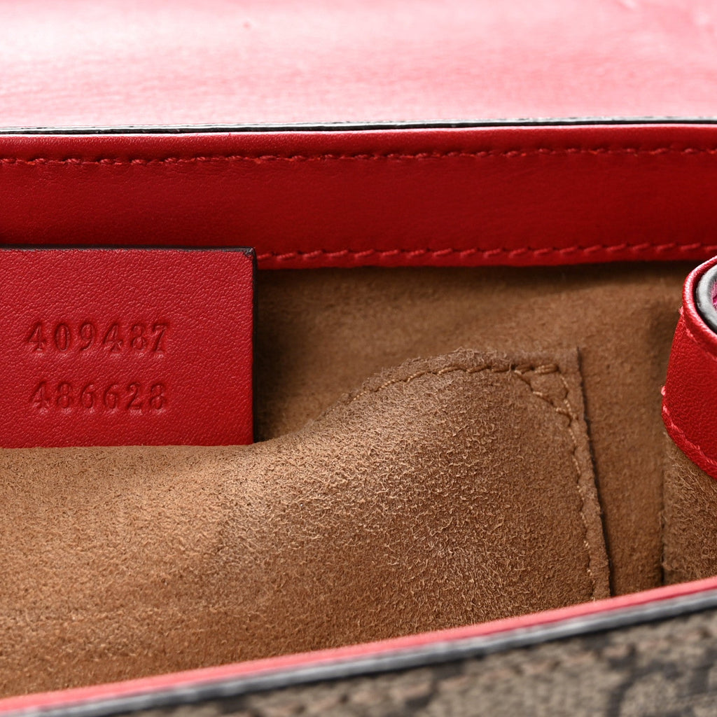 Gucci GG Supreme Monogram Calfskin Small Padlock Shoulder Bag Beige Hibiscus Red New Rosette