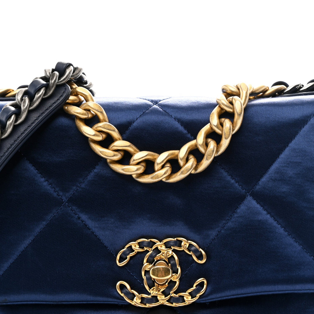 Chanel Satin Quilted Medium Chanel 19 Flap Blue