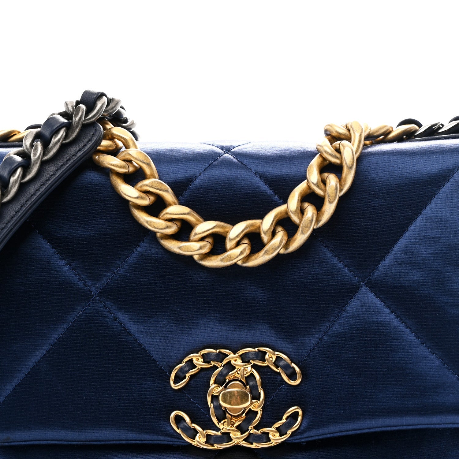 Chanel Satin Quilted Medium Chanel 19 Flap Blue