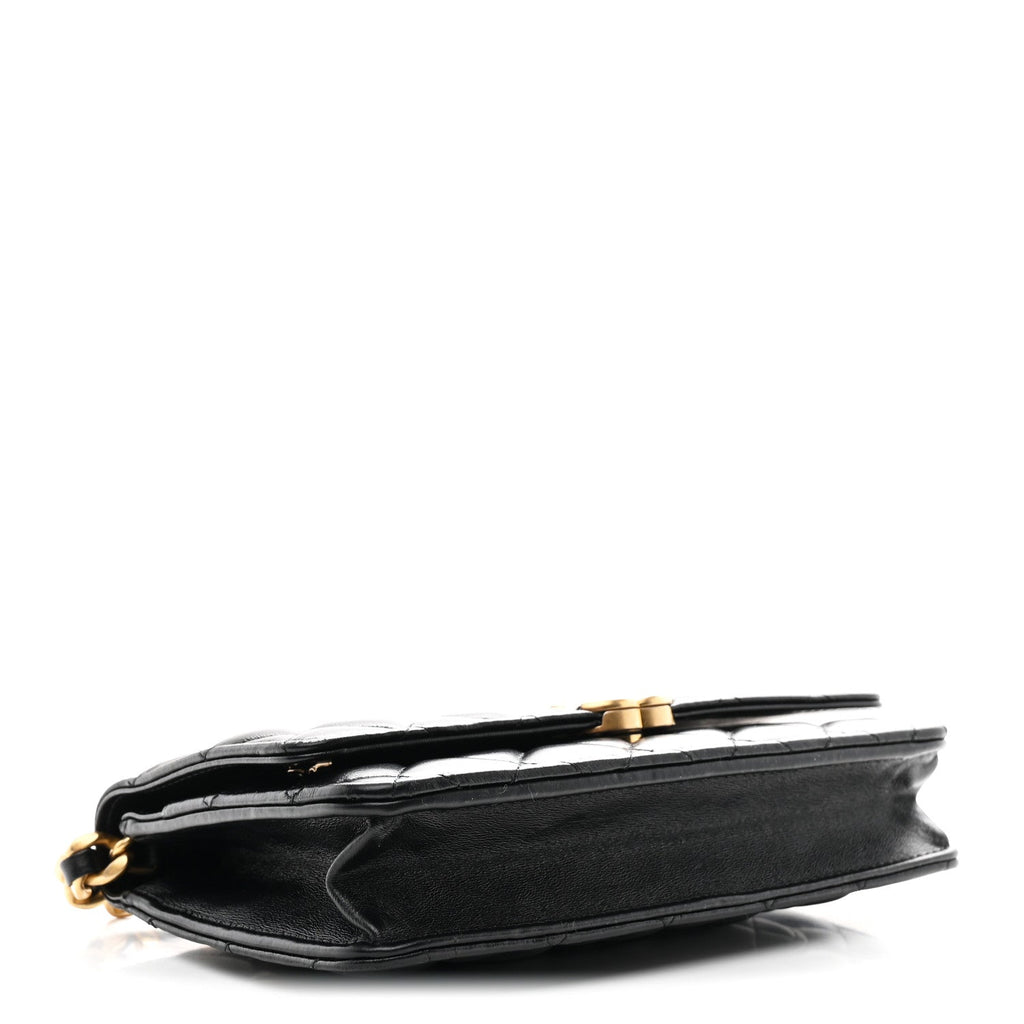 Chanel Lambskin Resin Quilted Wallet On Chain WOC Black