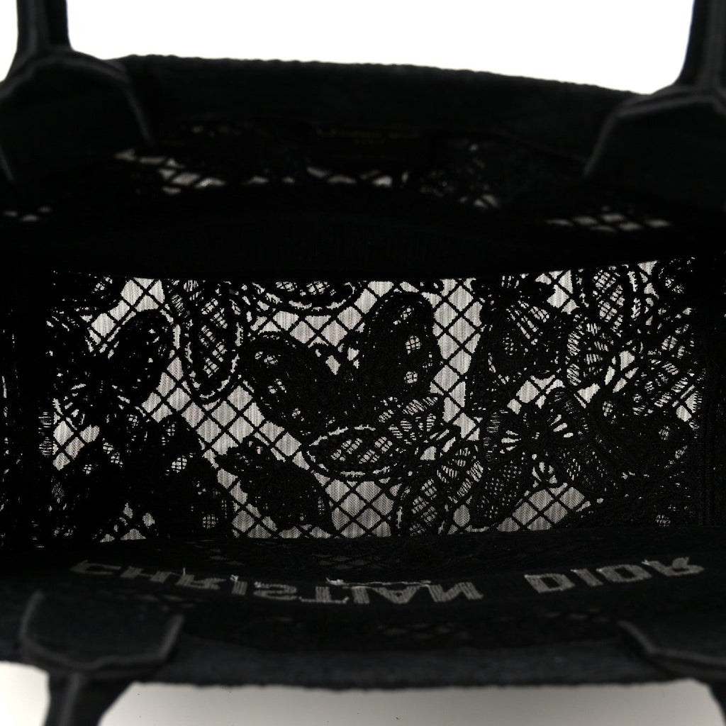 Christian Dior Embroidered 3D Macrame D-Lace Butterfly Medium Book Tote Black Multicolor