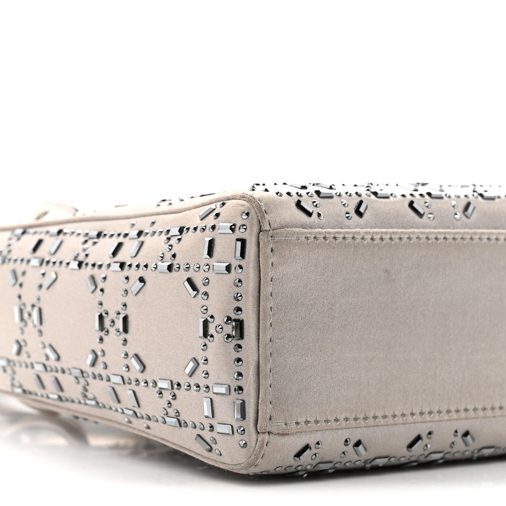 Christian Dior Satin Crystal Cannage Mini Lady Dior Gray