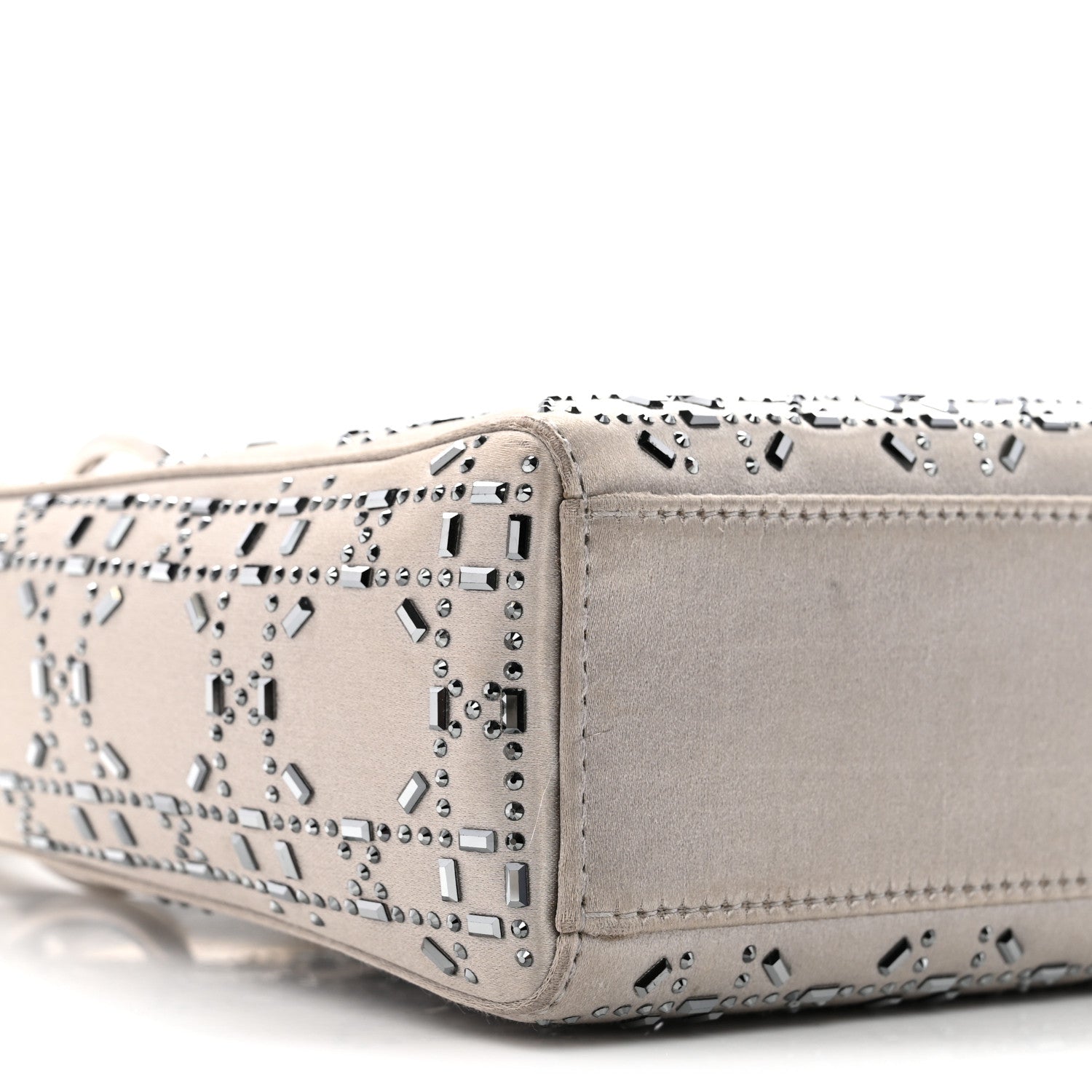 Christian Dior Satin Crystal Cannage Mini Lady Dior Gray