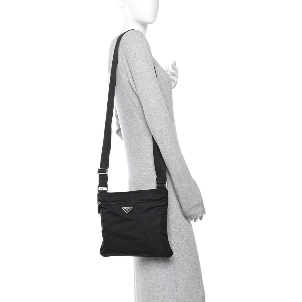 Prada Nylon Vela Flat Messenger Bag Black